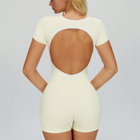 Contrast-Stitch Open-Back Romper