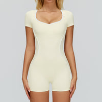 Contrast-Stitch Open-Back Romper