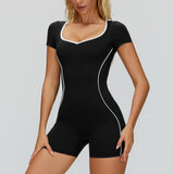 Contrast-Stitch Open-Back Romper