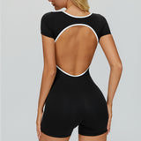 Contrast-Stitch Open-Back Romper