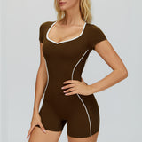 Contrast-Stitch Open-Back Romper