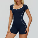 Contrast-Stitch Open-Back Romper