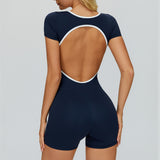 Contrast-Stitch Open-Back Romper