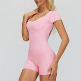 Contrast-Stitch Open-Back Romper