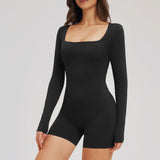 U-Neck Open-Back Long-Sleeve Romper