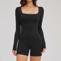 U-Neck Open-Back Long-Sleeve Romper