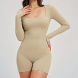 U-Neck Open-Back Long-Sleeve Romper