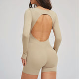 U-Neck Open-Back Long-Sleeve Romper