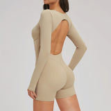 U-Neck Open-Back Long-Sleeve Romper