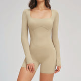 U-Neck Open-Back Long-Sleeve Romper