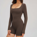 U-Neck Open-Back Long-Sleeve Romper