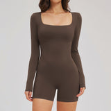 U-Neck Open-Back Long-Sleeve Romper