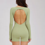 U-Neck Open-Back Long-Sleeve Romper