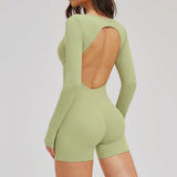 U-Neck Open-Back Long-Sleeve Romper