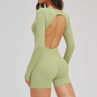 U-Neck Open-Back Long-Sleeve Romper