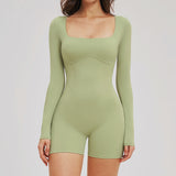 U-Neck Open-Back Long-Sleeve Romper