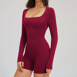 U-Neck Open-Back Long-Sleeve Romper