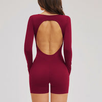 U-Neck Open-Back Long-Sleeve Romper