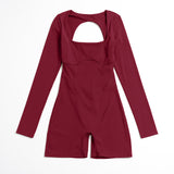 U-Neck Open-Back Long-Sleeve Romper