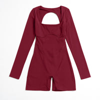 U-Neck Open-Back Long-Sleeve Romper