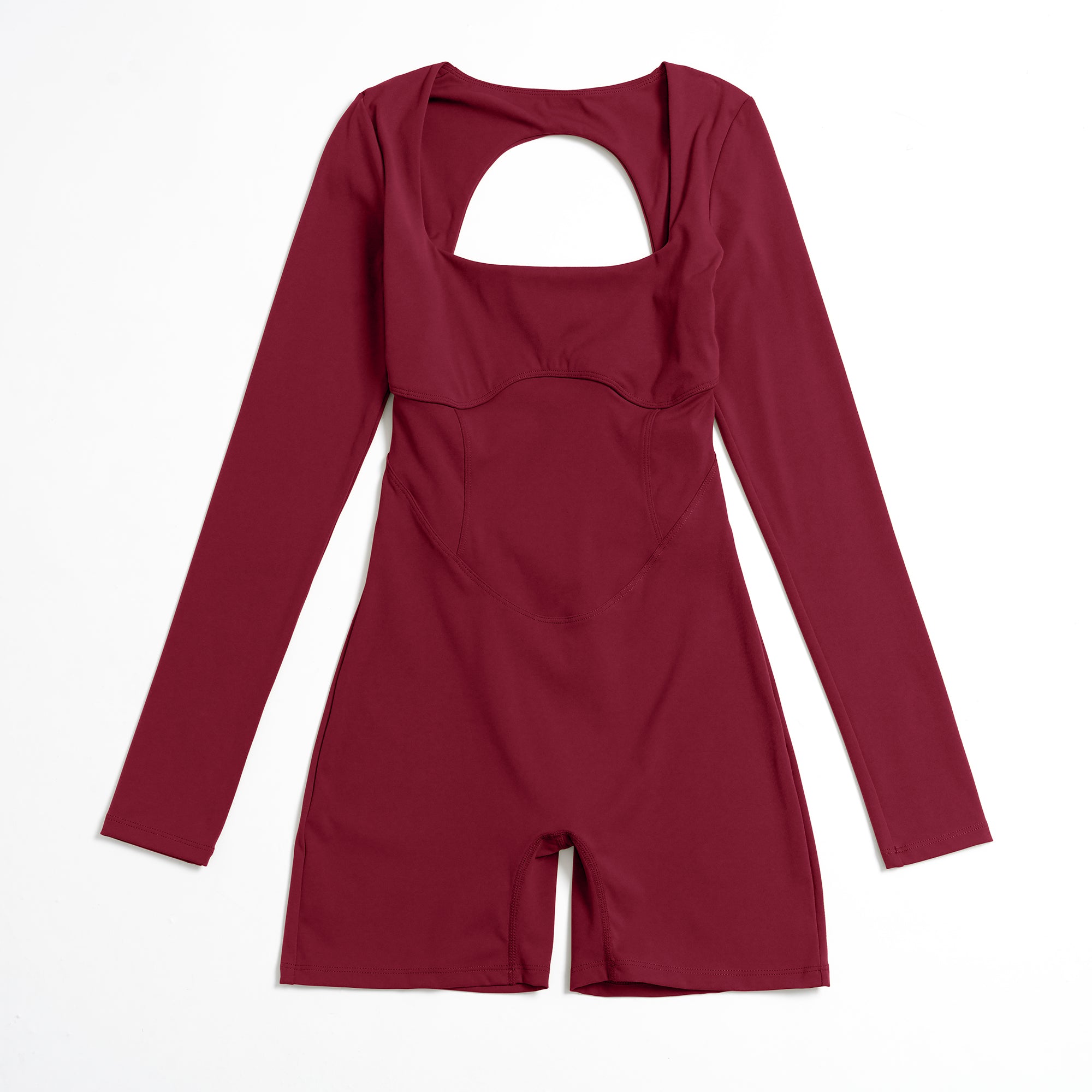 U-Neck Open-Back Long-Sleeve Romper