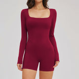 U-Neck Open-Back Long-Sleeve Romper