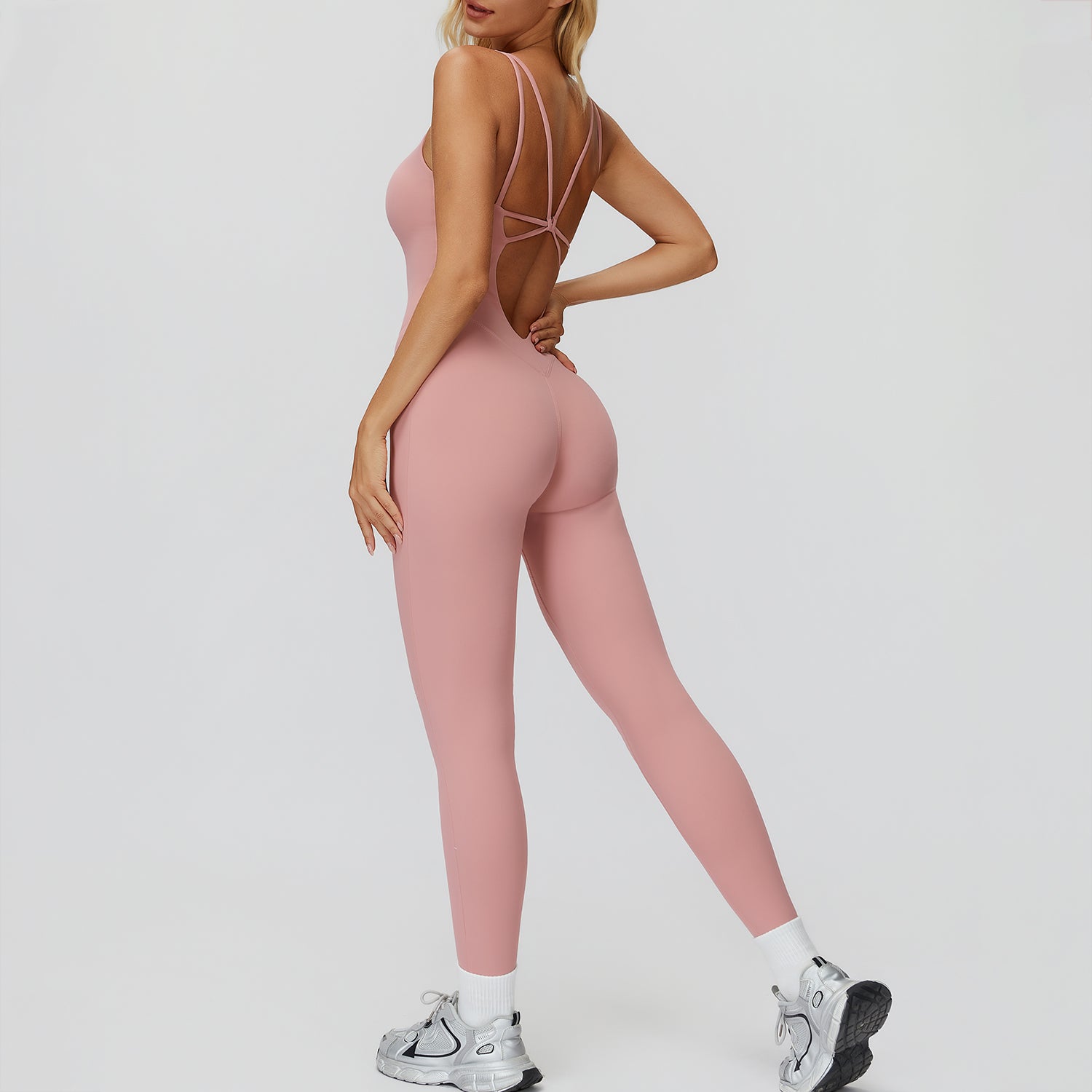 Cross-Back Open-Back Active Jumpsuit