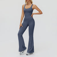 Cross-Back Open-Back Flare Jumpsuit
