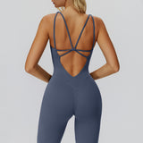 Cross-Back Open-Back Flare Jumpsuit