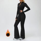 Fleece-Lined Zip-Up Flare Jumpsuit