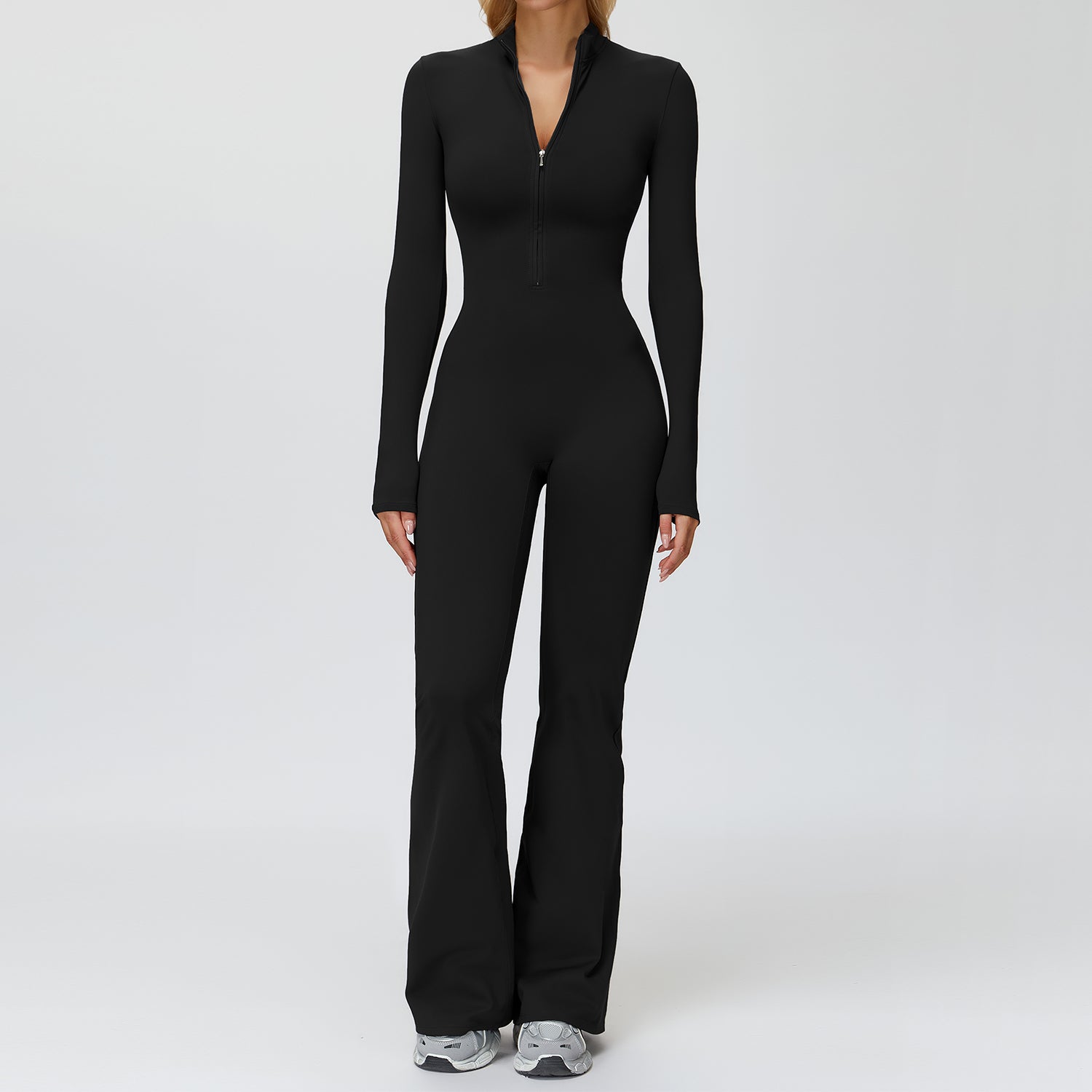 Fleece-Lined Zip-Up Flare Jumpsuit