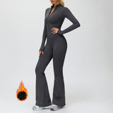 Fleece-Lined Zip-Up Flare Jumpsuit