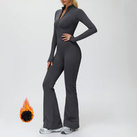 Fleece-Lined Zip-Up Flare Jumpsuit