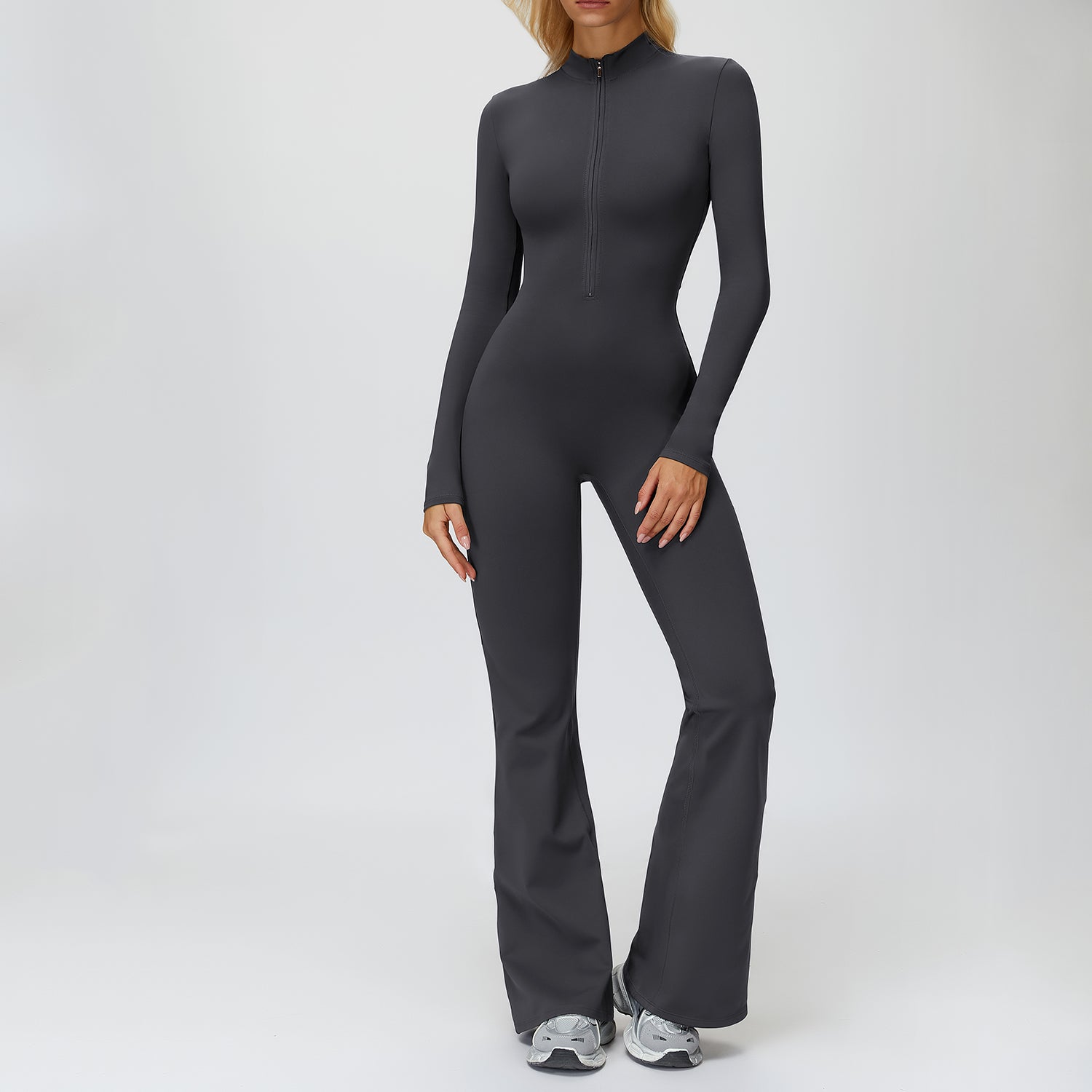 Fleece-Lined Zip-Up Flare Jumpsuit