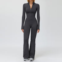 Fleece-Lined Zip-Up Flare Jumpsuit