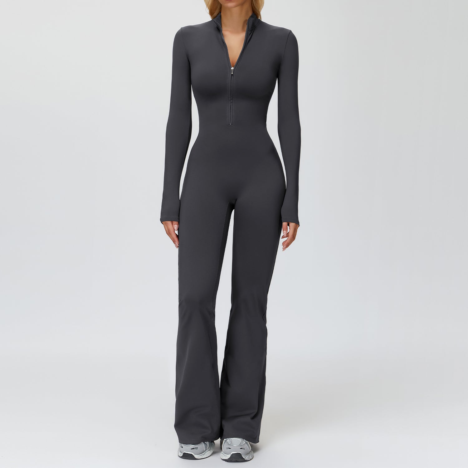 Fleece-Lined Zip-Up Flare Jumpsuit