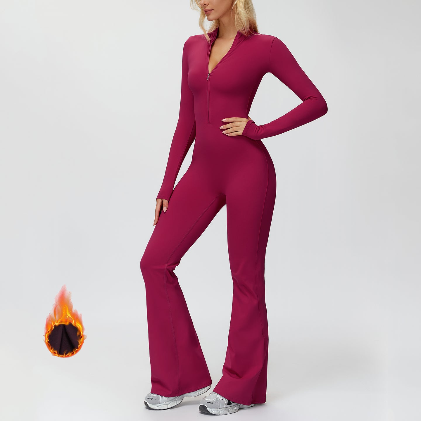 Fleece-Lined Zip-Up Flare Jumpsuit