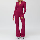 Fleece-Lined Zip-Up Flare Jumpsuit