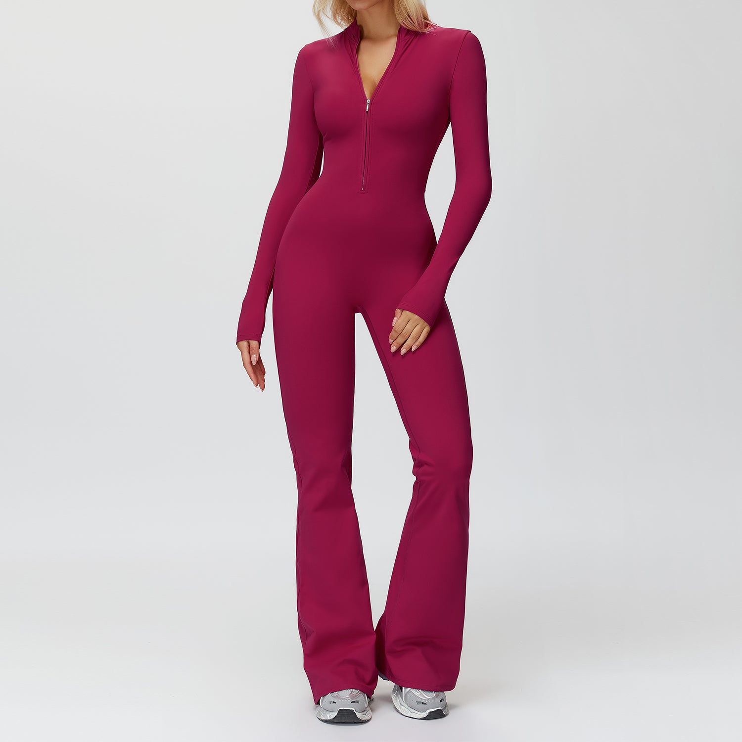 Fleece-Lined Zip-Up Flare Jumpsuit
