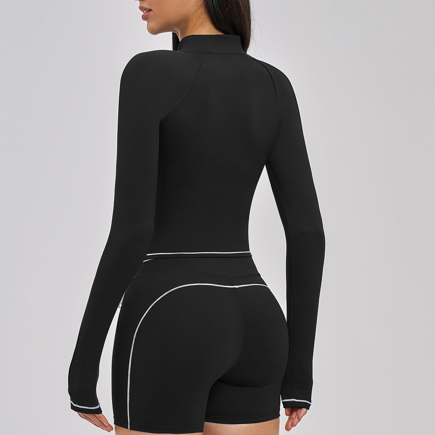 Contrast Stitch Full-Zip Cropped Active Jacket