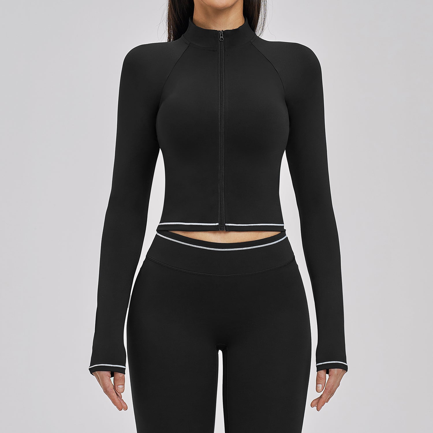 Contrast Stitch Full-Zip Cropped Active Jacket