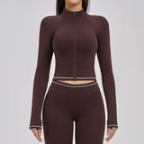 Contrast Stitch Full-Zip Cropped Active Jacket