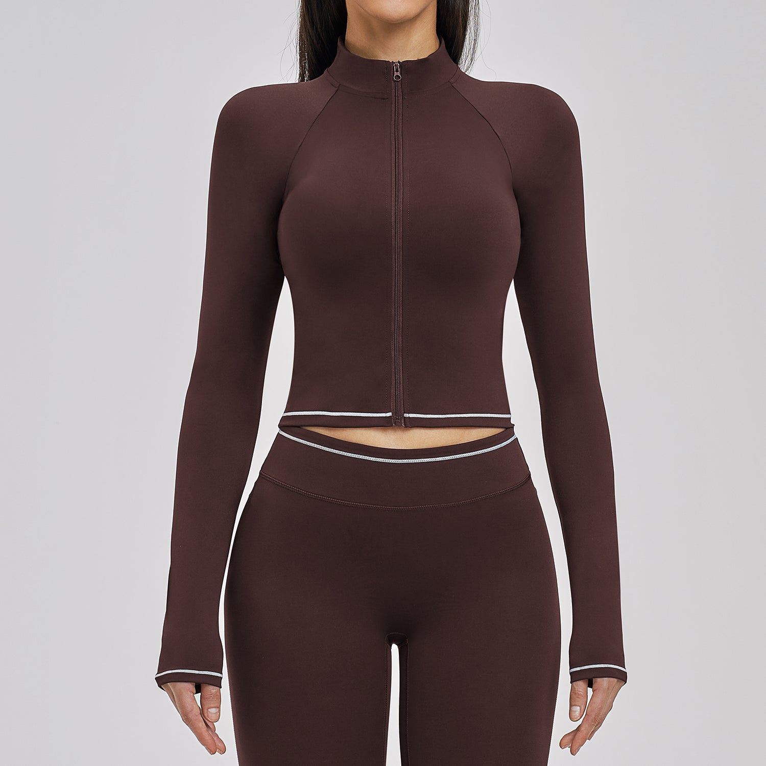 Contrast Stitch Full-Zip Cropped Active Jacket