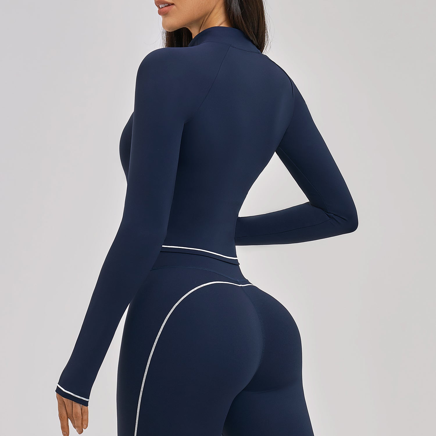 Contrast Stitch Full-Zip Cropped Active Jacket