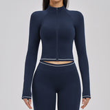 Contrast Stitch Full-Zip Cropped Active Jacket