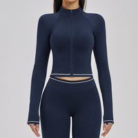 Contrast Stitch Full-Zip Cropped Active Jacket