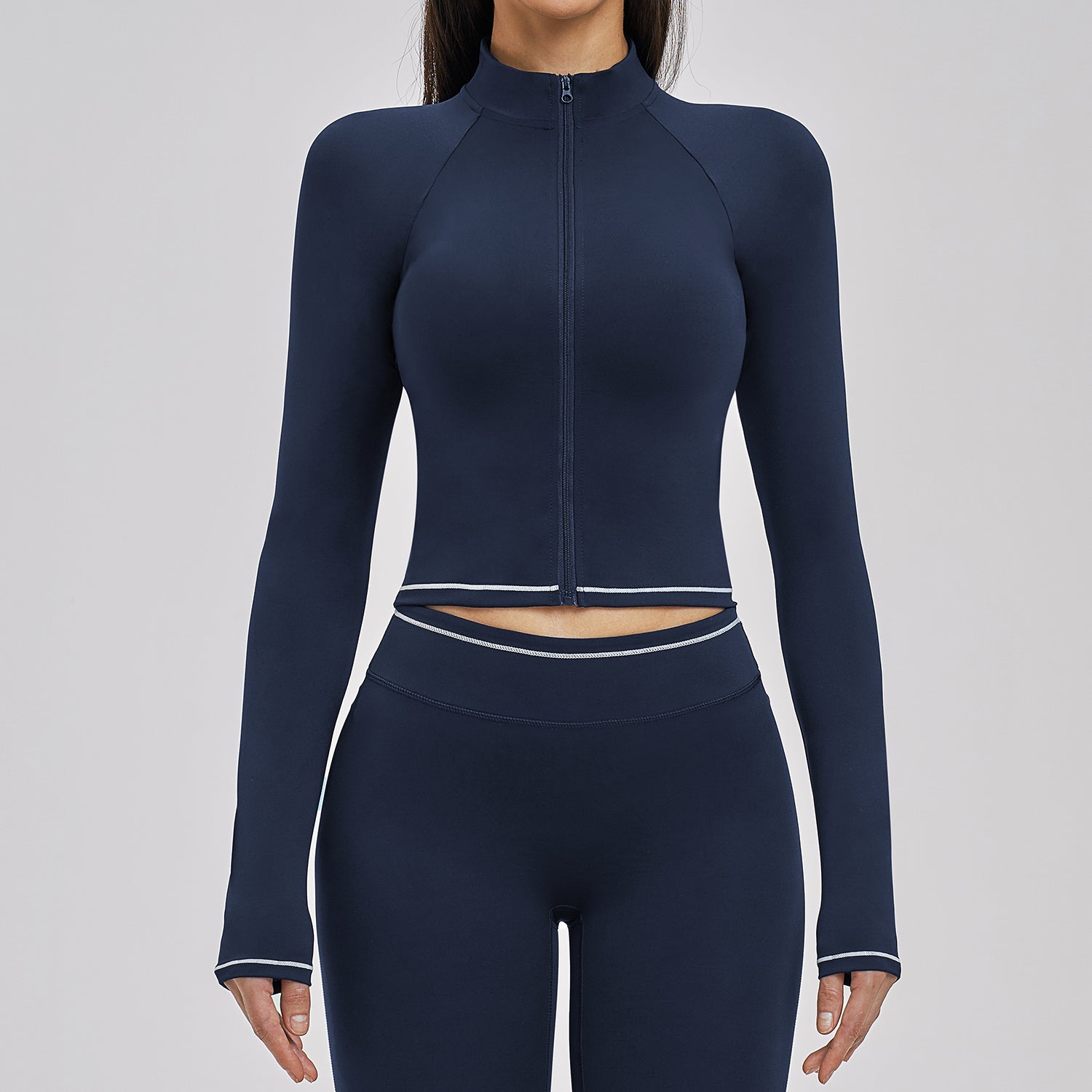 Contrast Stitch Full-Zip Cropped Active Jacket