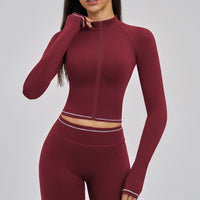 Contrast Stitch Full-Zip Cropped Active Jacket