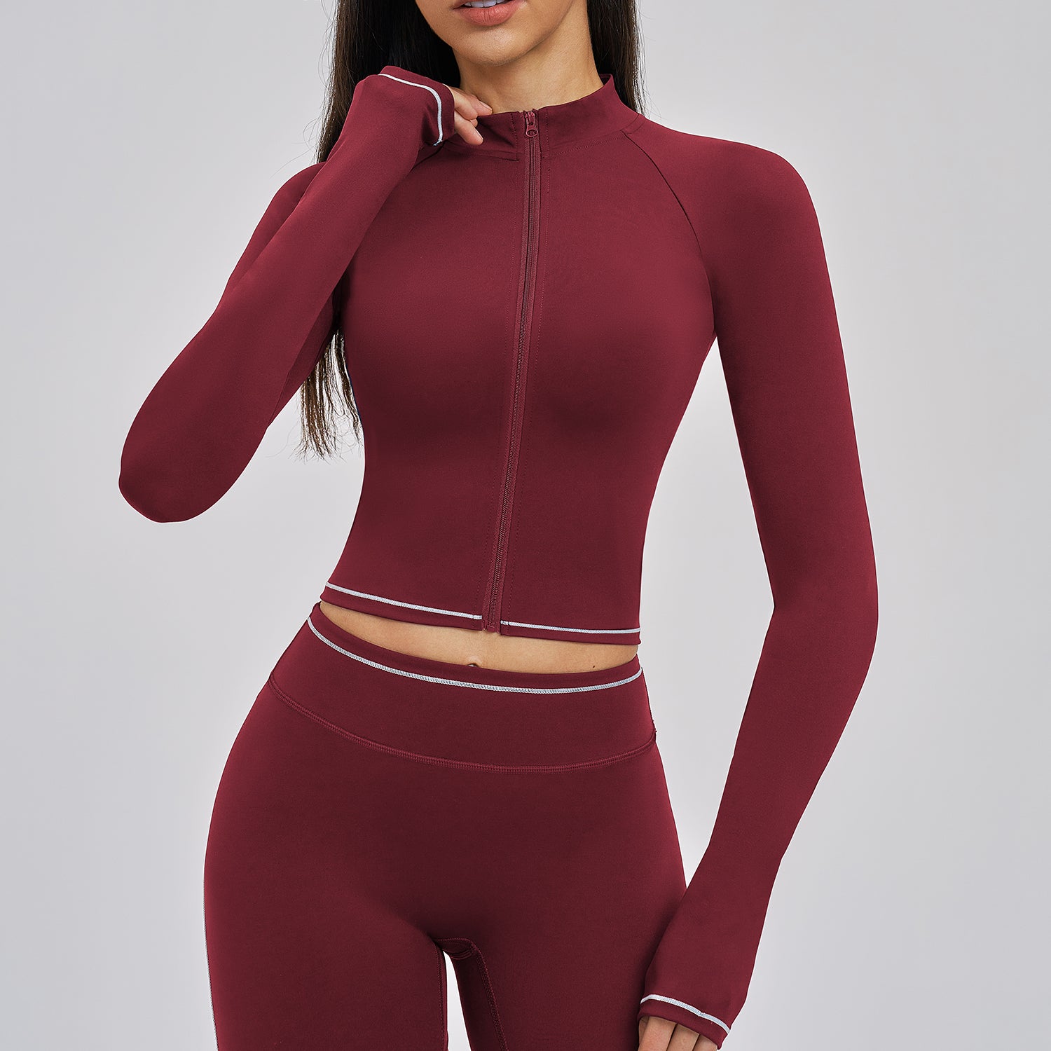 Contrast Stitch Full-Zip Cropped Active Jacket