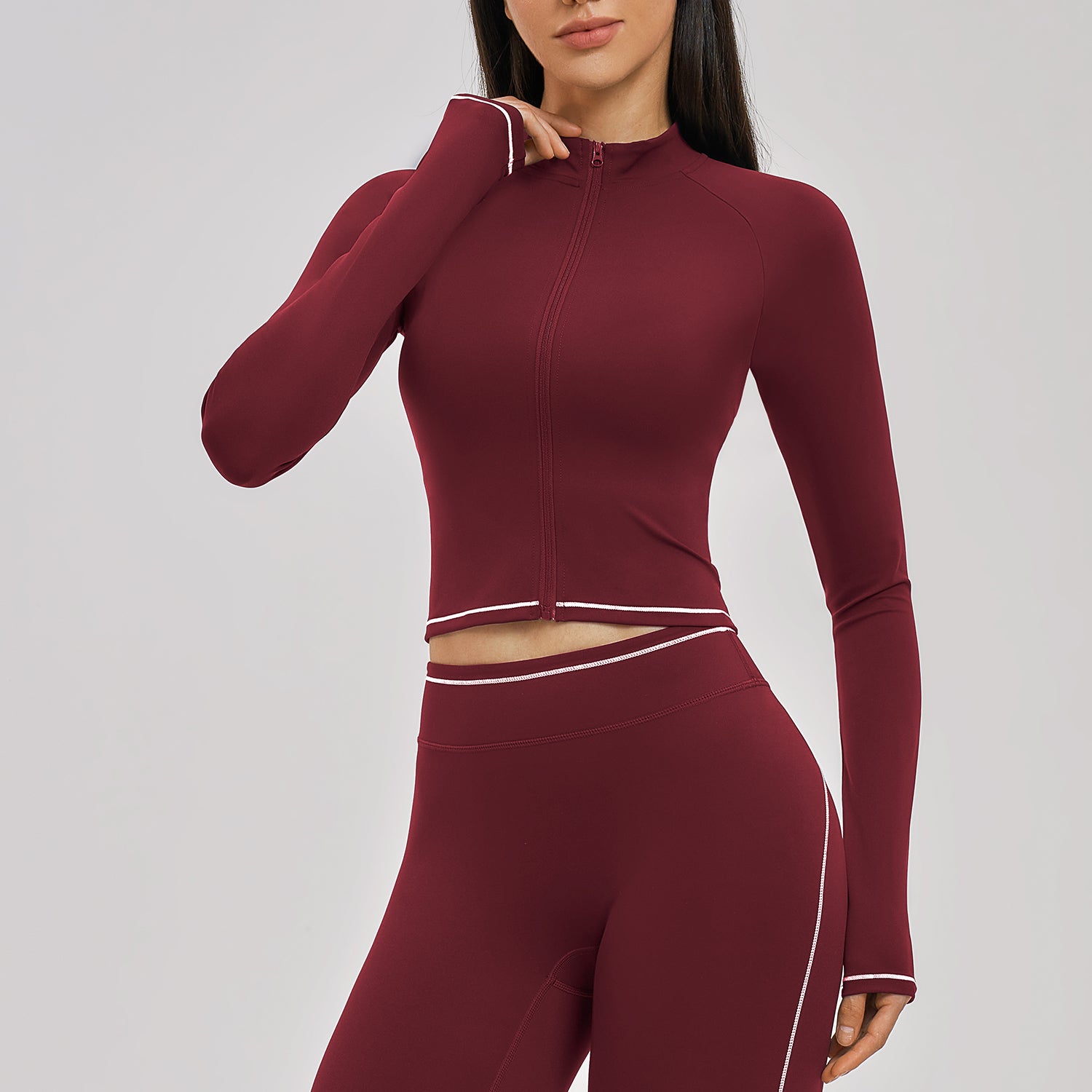 Contrast Stitch Full-Zip Cropped Active Jacket